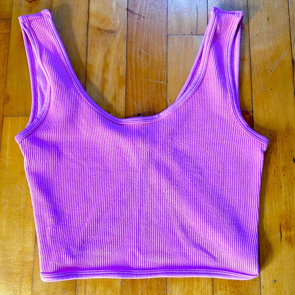 Suzette Collection Pink Ribbed crop top with twist tie back detail- Juniors M/L